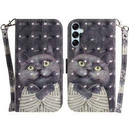 Etui z klapką do Samsung Galaxy A15, Wallet, Kot, szare + szkło 9H