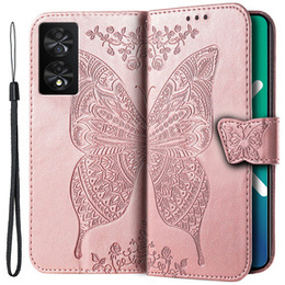 Etui z klapką do TCL 40 NXTPaper, Butterfly, różowe rose gold