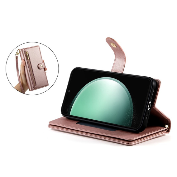 Etui z klapką do Samsung Galaxy S25 Edge, Wallet Zipper Pocket, różowe