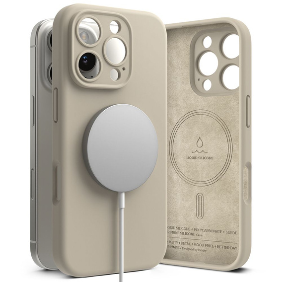 Etui Ringke do iPhone 16 Pro Max, Silicone MagSafe, beżowe + Szkło Hartowane 9H