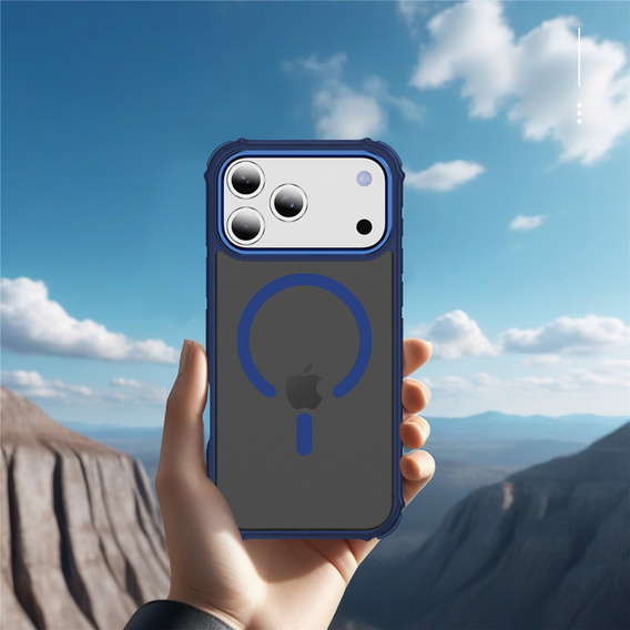 Etui pancerne do iPhone 17 Pro Max, Matt Case, do MagSafe, matowe z niebieską ramką