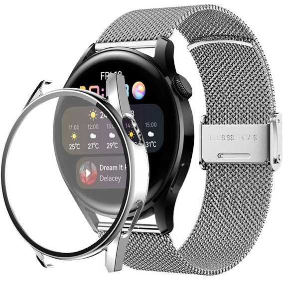Etui z folią ochronną + Bransoleta Milanese do Huawei Watch 3 46mm, Silver