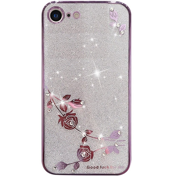 Etui do iPhone SE 2022 / SE 2020 / 8 / 7, Glitter Flower, fioletowe