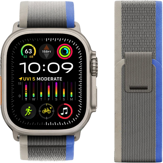 Pasek Nylonowy do Apple Watch 1/2/3/4/5/6/7/8/9/10/11/SE Ultra 1/2/3 42/44/45/46/49mm, Szary / Niebieski