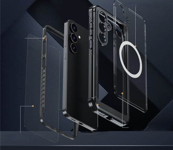 Etui do Samsung Galaxy S25 FE, Shockproof, ze szkłem, do MagSafe, czarne