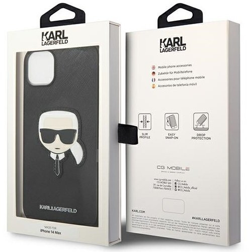 Etui Karl Lagerfeld do iPhone 14 Plus, Saffiano Karl's Head Patch, czarne