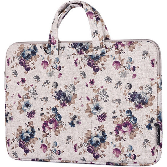 Etui na Laptopa 13" z Kwiatowym Wzorem i Uchwytem - Khaki