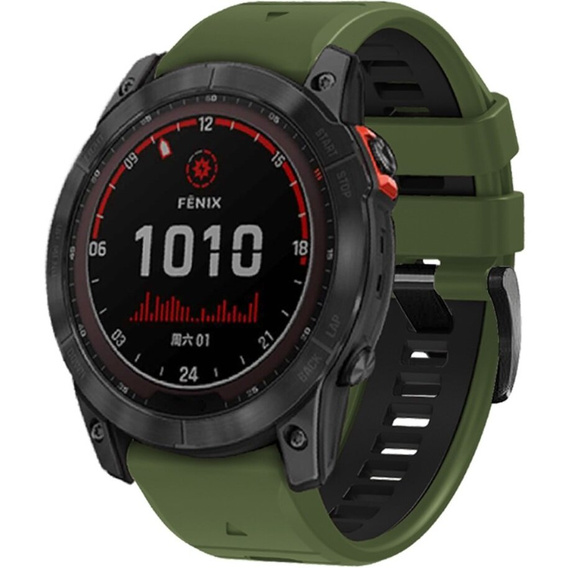 Pasek Silikonowy do Garmin Fenix 5X/6X/7X, Zielony / Czarny