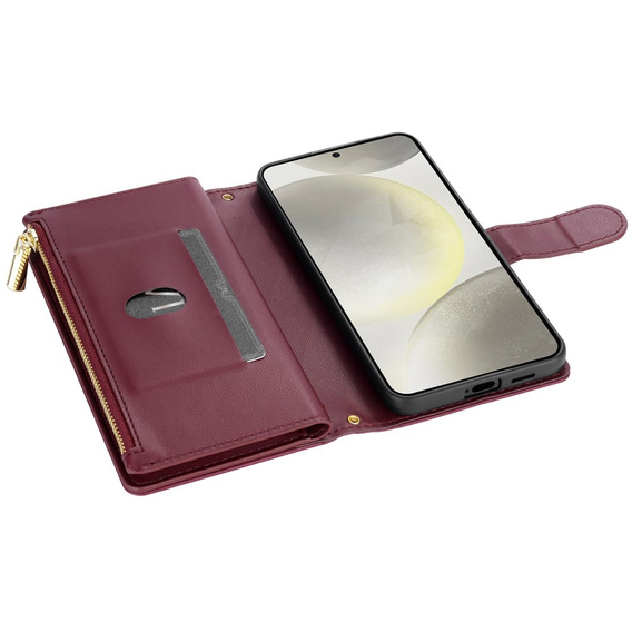 Etui z klapką do Samsung Galaxy A56 5G, Rhombus Crossbody Leather, bordowe