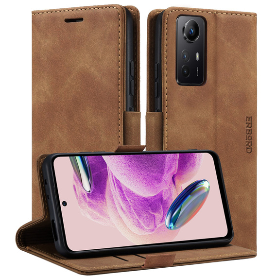 Etui do Xiaomi Redmi Note 12S, ERBORD Vintage portfel z klapką, brązowe