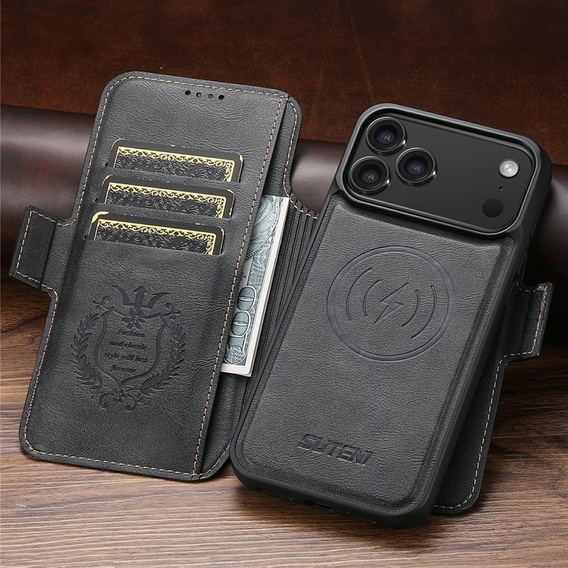 Etui z klapką 2w1 SUTENI do iPhone 17 Pro Max, do MagSafe, czarne