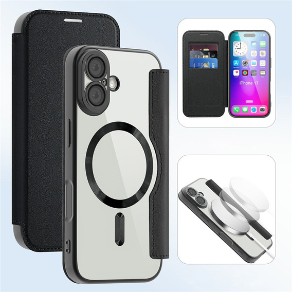 Etui z klapką do iPhone 17, RFID Wallet MagSafe z ochroną aparatu, czarne