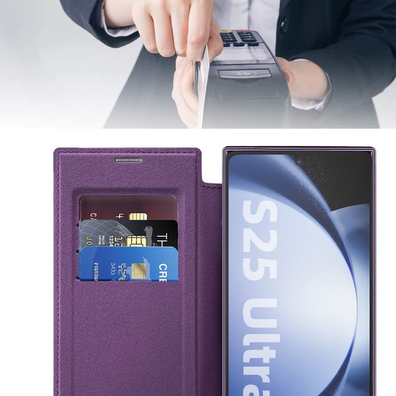 Etui z klapką do Samsung Galaxy S25 Ultra, RFID Wallet MagSafe z ochroną aparatu, fioletowe