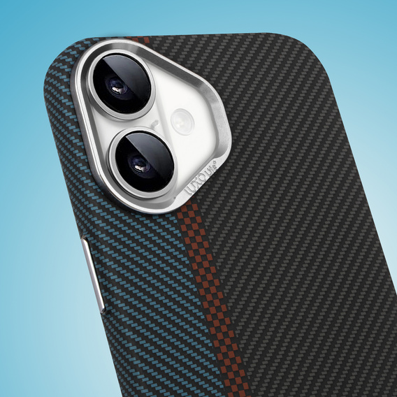 Etui do iPhone 16, Carbon Fiber MagSafe, czarne / niebieskie