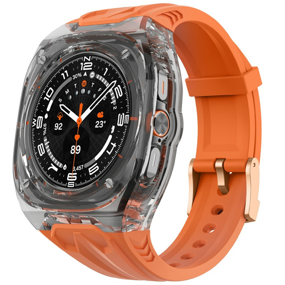 Pasek silikonowy z obudową ochronną do Samsung Galaxy Watch Ultra 47mm (2025 / 2024) – pomarańczowy, antywstrząsowy
