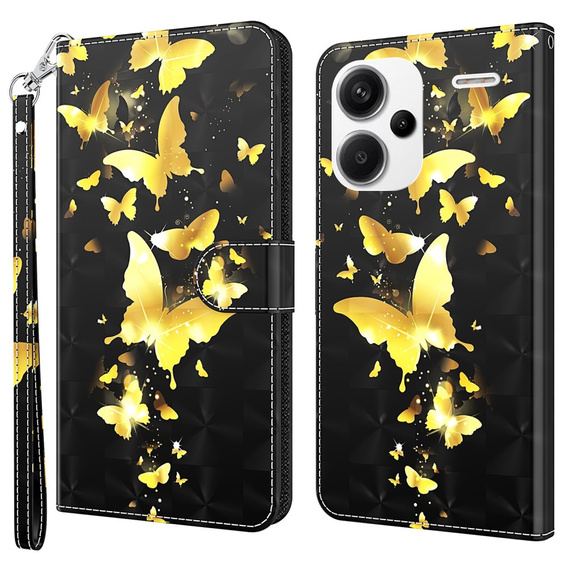 Etui z klapką do Xiaomi Redmi Note 13 Pro+, Wallet, Butterflies złote