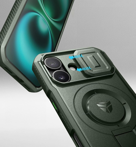 Etui Dexnor MagSafe do iPhone 16 magnetyczne z przesuwaną osłoną aparatu – zielone