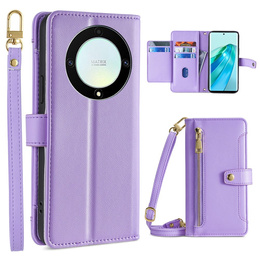 Etui z klapką do Honor Magic5 Lite, Wallet Zipper Pocket, fioletowe