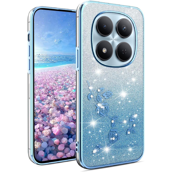 Etui do Xiaomi Redmi Note 15 Pro 5G, Glitter Flower, niebieskie