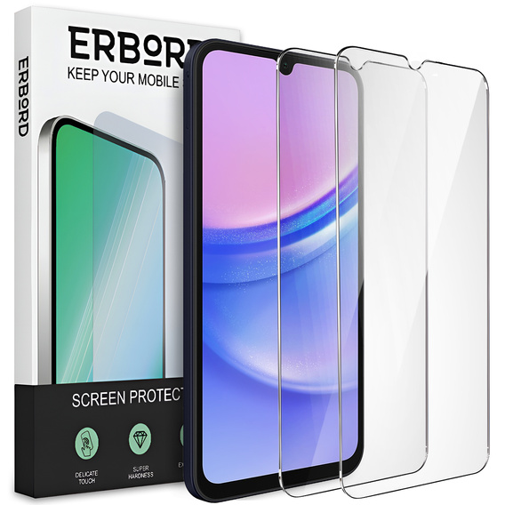 2x Szkło Hartowane do Samsung Galaxy A15, ERBORD 9H Hard Glass, szybka