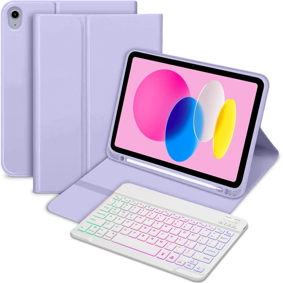 Etui z podświetlaną klawiaturą bluetooth do iPad 10.9 2022 (10 gen.), fioletowe