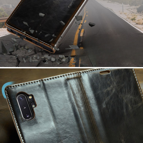 Etui z klapką CASEME do Samsung Galaxy Note 10 Plus, Waxy Textured, kawowe