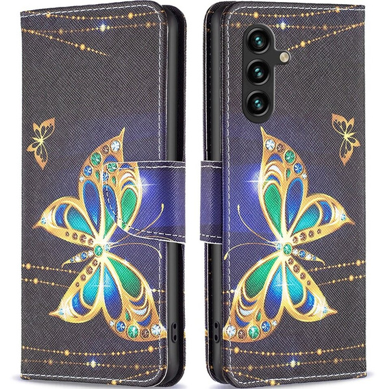 Etui z klapką do Samsung Galaxy A15, Wallet, jewelry butterfly + szkło 9H