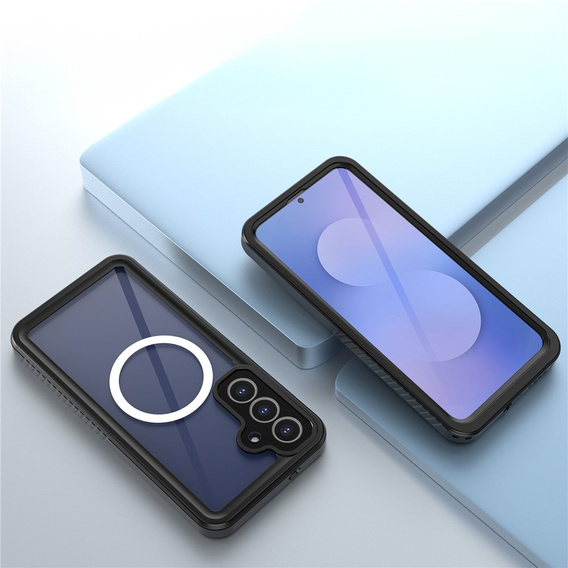 Etui Wodoodporne IP68 do Samsung Galaxy S25 FE, Redpepper, do MagSafe, przezroczyste z czarną ramką