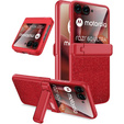 Etui do Motorola Razr 60 Ultra – Glitter PC Case ze szkłem i podstawką - czerwone