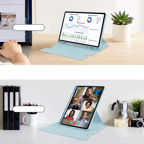 Etui z klawiaturą do Samsung Galaxy Tab S10 Lite / S10 FE / S9 FE, Rotary 360° Leather, jasnoniebieskie