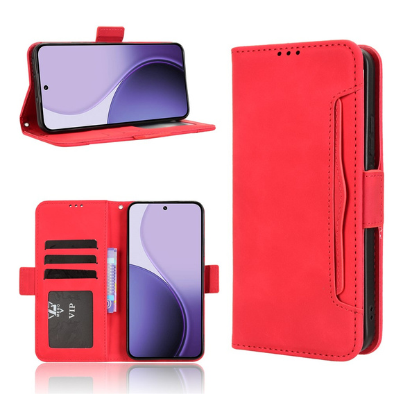 Etui z klapką do Oppo Reno 14, Card Slot, czerwone