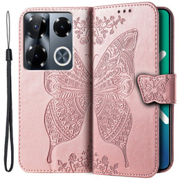 Etui z klapką do Infinix Note 40 Pro Plus, Butterfly, różowe rose gold