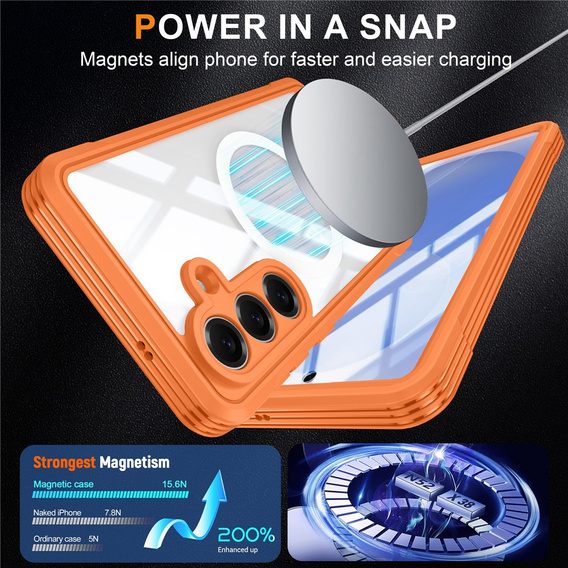 Etui do Samsung Galaxy S26 Plus, Shockproof, ze szkłem, do MagSafe, pomarańczowe