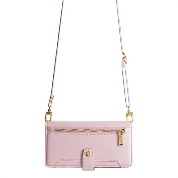 Etui z klapką do Samsung Galaxy S25 FE, Wallet Zipper Pocket, różowe