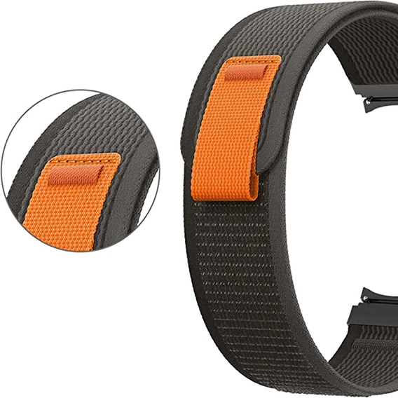 Pasek Nylonowy do Samsung Galaxy Watch 4/5/6/7/FE 40/42/43/44/45/46/47mm, Szary / Pomarańczowy