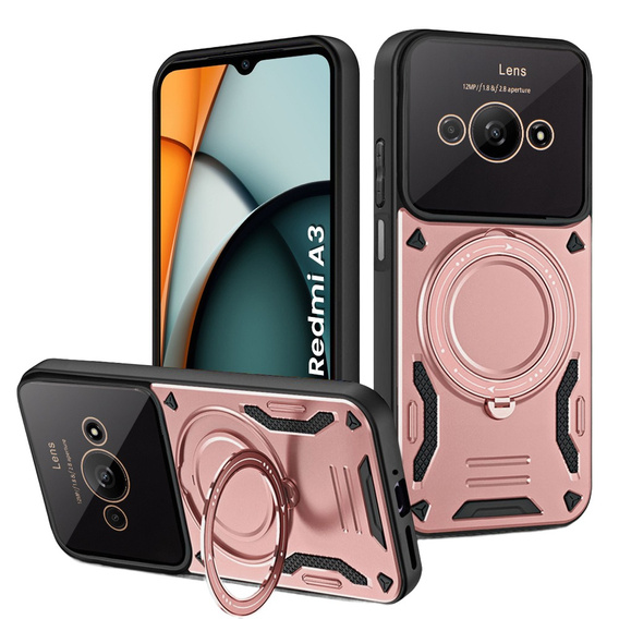 Etui pancerne do Xiaomi Redmi A3, Magnetic Ring, różowe
