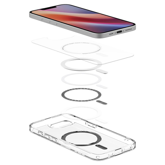 Etui Spigen do iPhone 16E, Ultra Hybrid Mag MagSafe, Carbon Fiber, Przezroczyste + Szkło hartowane