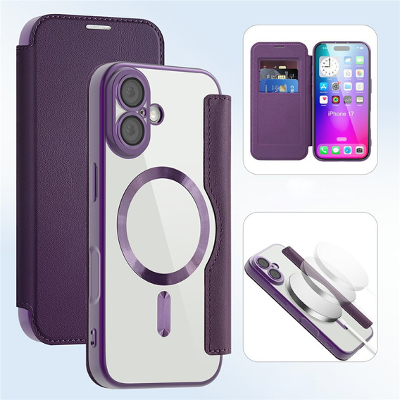 Etui z klapką do iPhone 17, RFID Wallet MagSafe z ochroną aparatu, fioletowe