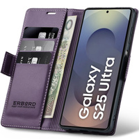 Etui do Samsung Galaxy S25 Ultra, ERBORD Glossy Litchi, portfel z klapką, fioletowe