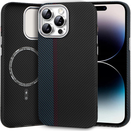 Etui do iPhone 14 Pro, Carbon Fiber MagSafe, czarne / niebieskie