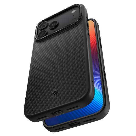 Etui Spigen do iPhone 17 Pro, Enzo Aramid MagSafe, carbon czarne