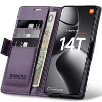 Etui do Xiaomi 14T, ERBORD Glossy Litchi, portfel z klapką, fioletowe