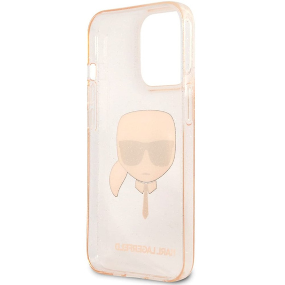 Etui Karl Lagerfeld do iPhone 13 Pro, Glitter Karl`s Head, różowe rose gold