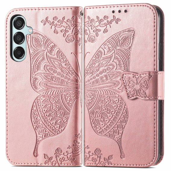 Etui z klapką do Samsung Galaxy M15 5G, Butterfly, różowe rose gold