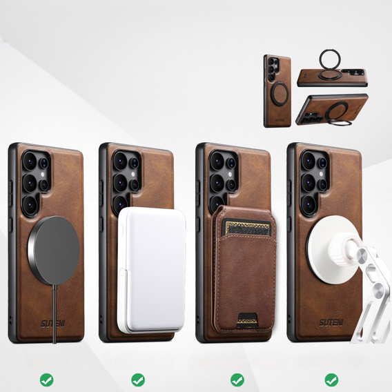 Etui Suteni G3 do Samsung Galaxy S25 Ultra z obrotową podstawką i MagSafe – brązowe