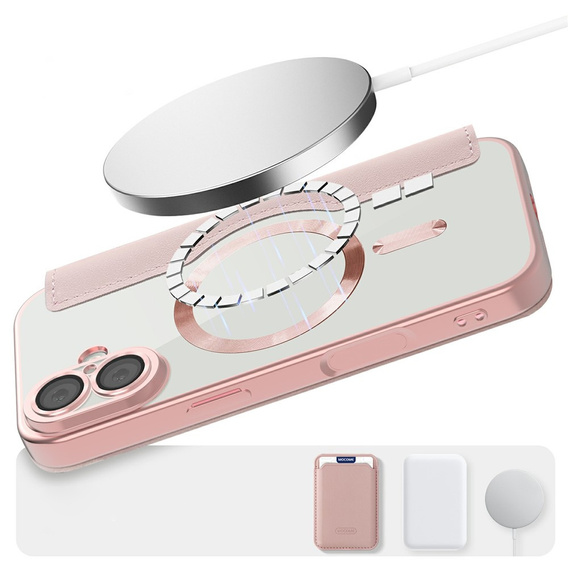 Etui z klapką do iPhone 17, RFID Wallet MagSafe z ochroną aparatu, różowe