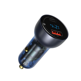 Baseus Particular 3.1 – przezroczysta ładowarka samochodowa 65 W USB-C + USB-A - szara