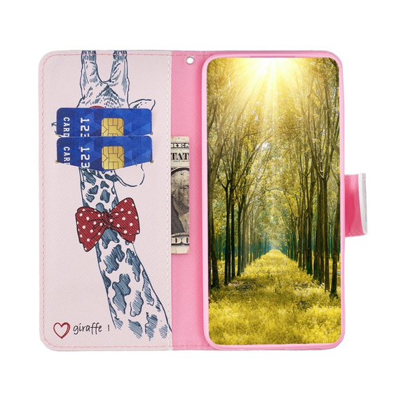 Etui z klapką do Motorola Moto G84 5G, Wallet, Giraffe różowe