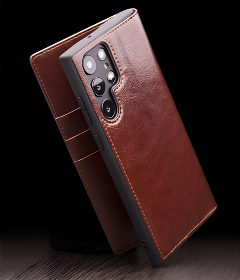 Etui z klapką do Samsung Galaxy S25 Ultra, QIALINO Leather Wallet, ciemnobrązowe