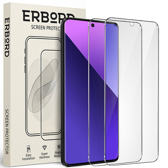 2x Szkło Hartowane do Xiaomi Redmi Note 13 4G/5G / 13 Pro 4G/5G, ERBORD 9H Hard Glass, szybka